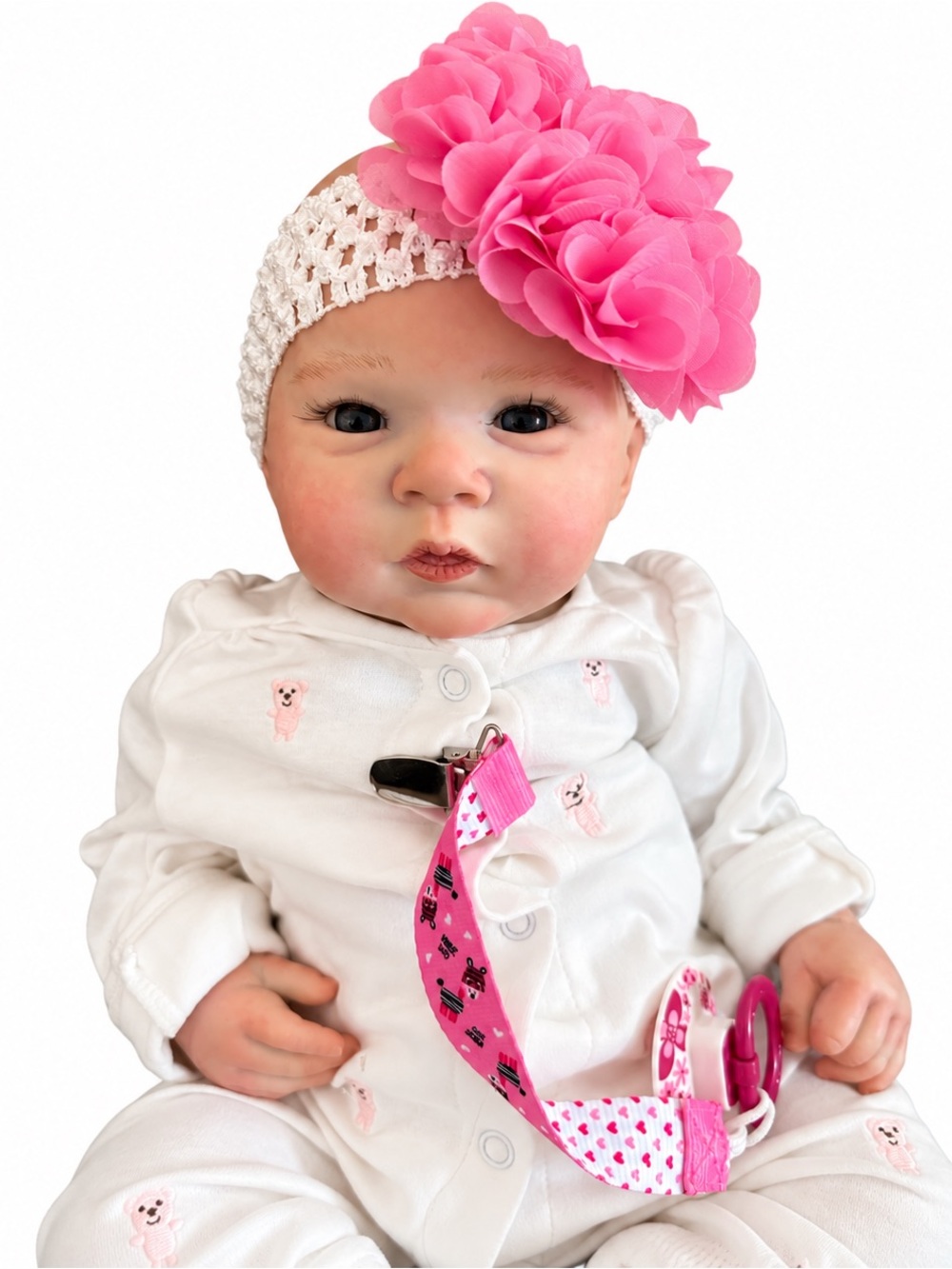 Custom Reborn Baby Girl Doll Handmade Artist Brown Eyes Magnetic Pacifier